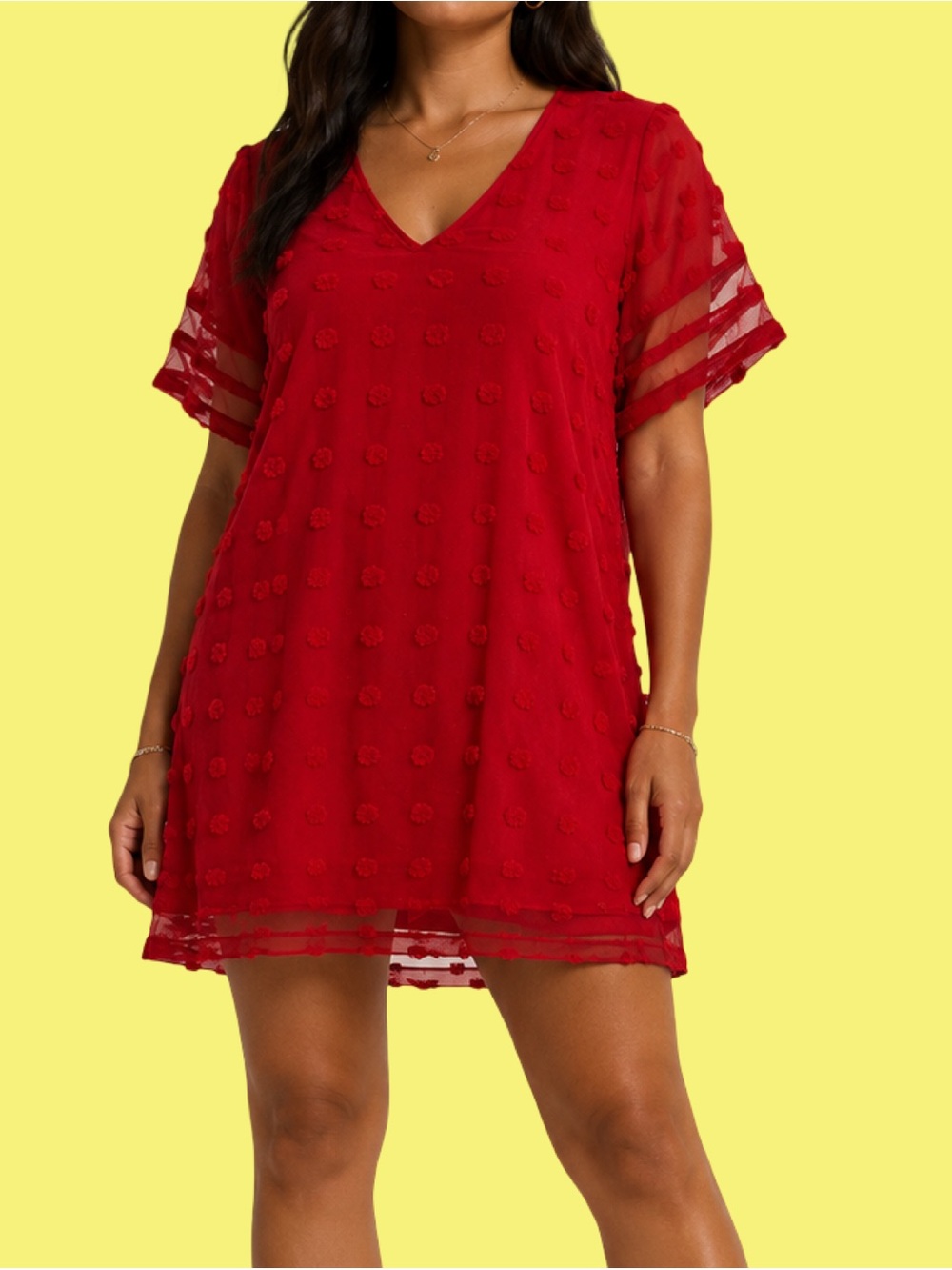 CHIGANT Textured Polka Dot Dress
